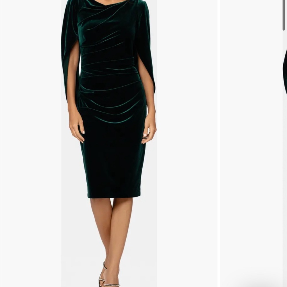 Betsy & Adam Green Ruched Cape Midi Dress